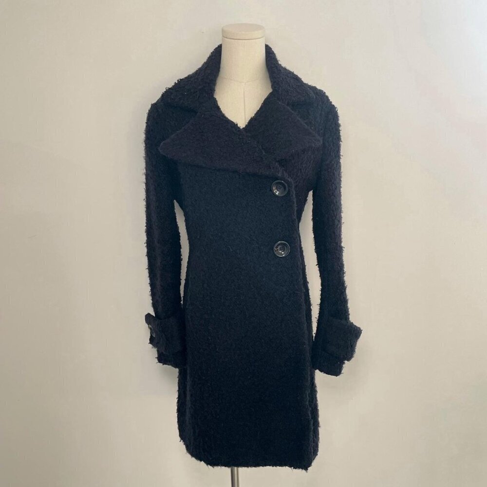 Blanc Noir Black Boucle Wool Blend Coat | Womens Size Small - Picture 2 of 8